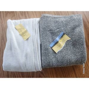 Heather gray knit and cream rib knit fabrics